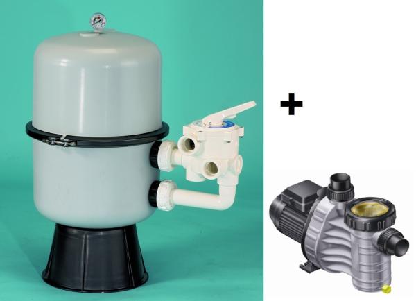 Filter Schwimm technologie, durch. 400 mm, mit Seitenventil 1 1/2" + Wasserpumpe 6 m³/h, 230V
